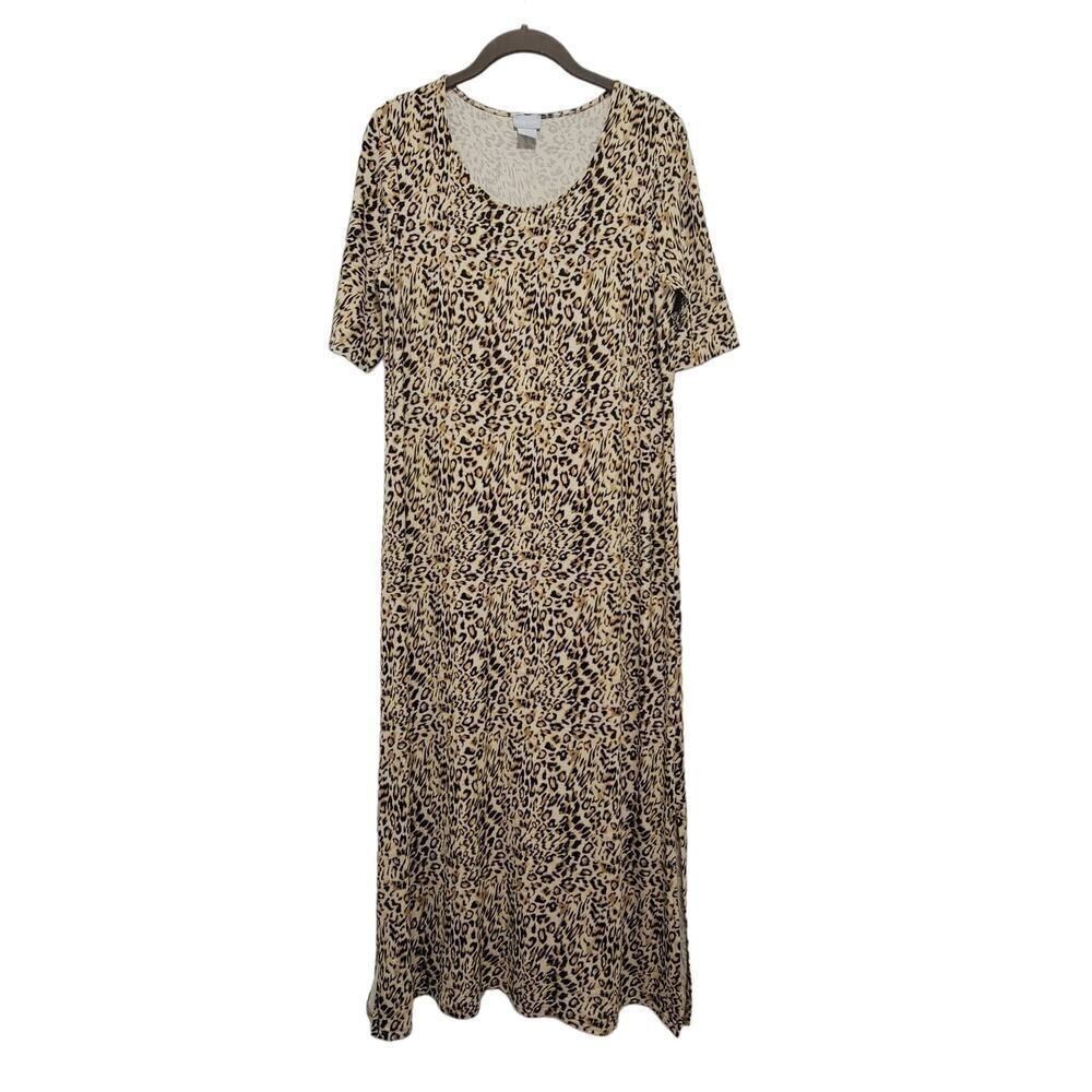Chico's Leopard Animal Print Stretch Maxi Dress Relaxed Fit Size 0 US 4/6